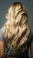 Back hairs nature tribute Isolated blond balayage signifies youth, care, and beauty Vertical Mobile Wallpaper AI Generated photo