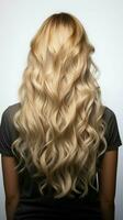 Back hairs nature tribute Isolated blond balayage signifies youth, care, and beauty Vertical Mobile Wallpaper AI Generated photo