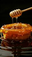 Dripping honey captured on a wooden dipper an invitation to savor natures sweetness Vertical Mobile Wallpaper AI Generated photo