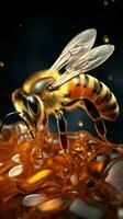 Graceful bee, jar a drip, embodies natures sweet collaboration in midair Vertical Mobile Wallpaper AI Generated photo