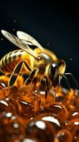 Graceful bee, jar a drip, embodies natures sweet collaboration in midair Vertical Mobile Wallpaper AI Generated photo