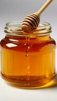 Honey jar shines on white backdrop, isolated with clipping path natures elegance highlighted Vertical Mobile Wallpaper AI Generated photo