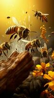 Natures ballet buzzing bees and bugs form an airborne symphony around beehive Vertical Mobile Wallpaper AI Generated photo