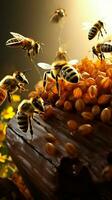 Bustling airspace bees and bugs converge, adding life to the beehives surroundings Vertical Mobile Wallpaper AI Generated photo