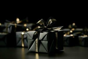 Black Fridays gift stands out against a striking black background composition AI Generated photo