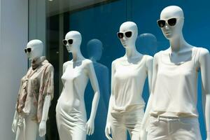 Mannequins positioned next to a blank white billboard, creating a dynamic scene AI Generated photo