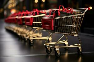 Shopping carts decked out for Black Friday, promising exciting promotions AI Generated photo