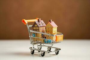 Real estate market symbolized by a house in a shopping cart with keys AI Generated photo