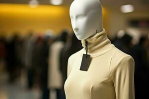 A mannequins vacancy highlighted by a sale price tag, symbolizing shopping deals AI Generated photo