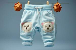 Adorable baby pants viewed from the front, showcasing their cute design AI Generated photo