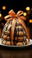 Front view delectable sweet cookies, elegantly tied with a dark ribbon bow Vertical Mobile Wallpaper AI Generated photo