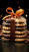 Front view delectable sweet cookies, elegantly tied with a dark ribbon bow Vertical Mobile Wallpaper AI Generated photo