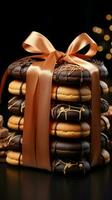 Front view delectable sweet cookies, elegantly tied with a dark ribbon bow Vertical Mobile Wallpaper AI Generated photo