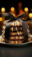 Front view delectable sweet cookies, elegantly tied with a dark ribbon bow Vertical Mobile Wallpaper AI Generated photo