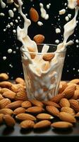 Incredible sights almonds gently descending into a milky cup, natures exquisite masterpiece Vertical Mobile Wallpaper AI Generated photo