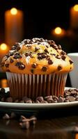 A delightful blend of chocolate and muffin the beloved chocolate chip muffin Vertical Mobile Wallpaper AI Generated photo