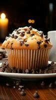 A delightful blend of chocolate and muffin the beloved chocolate chip muffin Vertical Mobile Wallpaper AI Generated photo