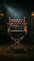 The director's chair stands as a symbol of command in the studio. Vertical Mobile Wallpaper AI Generated photo