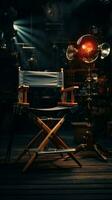 The director's chair anchors the studio, a seat of cinematic authority. Vertical Mobile Wallpaper AI Generated photo