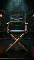 The director's chair stands as a symbol of command in the studio. Vertical Mobile Wallpaper AI Generated photo