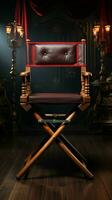 The director's chair stands as a symbol of command in the studio. Vertical Mobile Wallpaper AI Generated photo