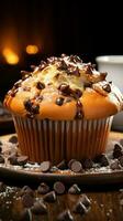 A delightful blend of chocolate and muffin the beloved chocolate chip muffin Vertical Mobile Wallpaper AI Generated photo