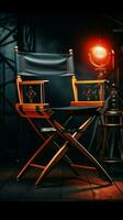 The director's chair stands as a symbol of command in the studio. Vertical Mobile Wallpaper AI Generated photo