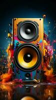 The music speaker comes alive with a burst of color and sound. Vertical Mobile Wallpaper AI Generated photo