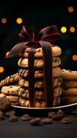 A front view of delectable cookies, artfully wrapped with a chic dark bow Vertical Mobile Wallpaper AI Generated photo