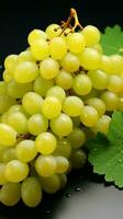 An abundance of Shine Muscat grapes, both whole and sliced, on a white surface Vertical Mobile Wallpaper AI Generated photo