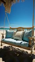 Beach paradise Swing or hammock on white sands Vertical Mobile Wallpaper AI Generated photo