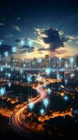 Banner background featuring cloud computing technology and the concept of a smart city Vertical Mobile Wallpaper AI Generated photo