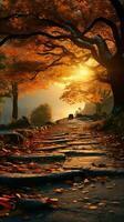 Breathtaking autumnal beauty Sun drenched woods Vertical Mobile Wallpaper AI Generated photo