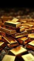 A backdrop of 3D gold bars represents international wealth and finance Vertical Mobile Wallpaper AI Generated photo
