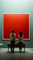 Couple standing in front of a blank wall, viewing it from behind Vertical Mobile Wallpaper AI Generated photo