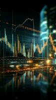Economic information displayed through a futuristic finance background with data graph Vertical Mobile Wallpaper AI Generated photo