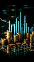 Economys growth represented by a 3D finance chart with blue money backdrop Vertical Mobile Wallpaper AI Generated photo