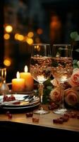 Exquisite table setup Wine glasses candles Vertical Mobile Wallpaper AI Generated photo