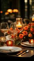 Exquisite table setup Wine glasses candles Vertical Mobile Wallpaper AI Generated photo
