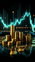 Financial data concept 3D money graph, blue coin, and stock market prosperity Vertical Mobile Wallpaper AI Generated photo