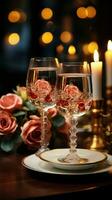 Exquisite table setup Wine glasses candles Vertical Mobile Wallpaper AI Generated photo