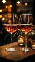 Glasses of wine poised for a romantic dining experience in a cozy restaurant Vertical Mobile Wallpaper AI Generated photo