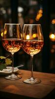 Glasses of wine poised for a romantic dining experience in a cozy restaurant Vertical Mobile Wallpaper AI Generated photo