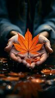 Mood setting moment A womans hand gifts an autumn Vertical Mobile Wallpaper AI Generated photo