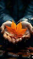 Mood setting moment A womans hand gifts an autumn Vertical Mobile Wallpaper AI Generated photo