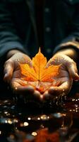 Mood setting moment A womans hand gifts an autumn Vertical Mobile Wallpaper AI Generated photo