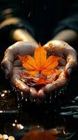 Mood setting moment A womans hand gifts an autumn Vertical Mobile Wallpaper AI Generated photo