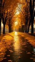 Radiant fall panorama Sunlit woods yellow Vertical Mobile Wallpaper AI Generated photo