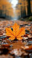 Selective focus on fallen leaves, creating an autumnal tapestry on the path Vertical Mobile Wallpaper AI Generated photo