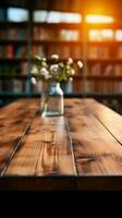 Simple elegance wooden table with a gently blurred background for a serene atmosphere Vertical Mobile Wallpaper AI Generated photo